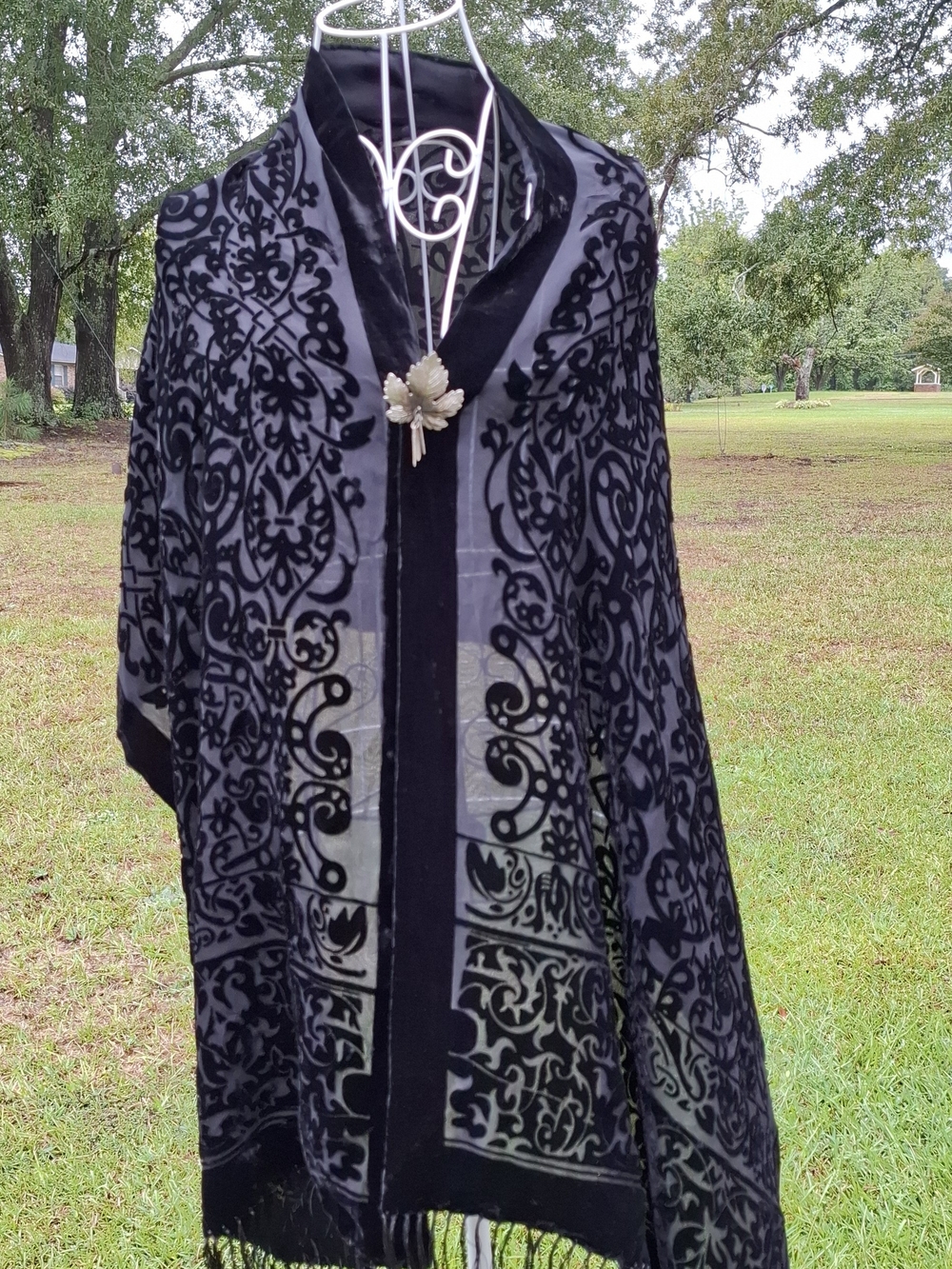 Black Velvet Burnout Shawl Poncho